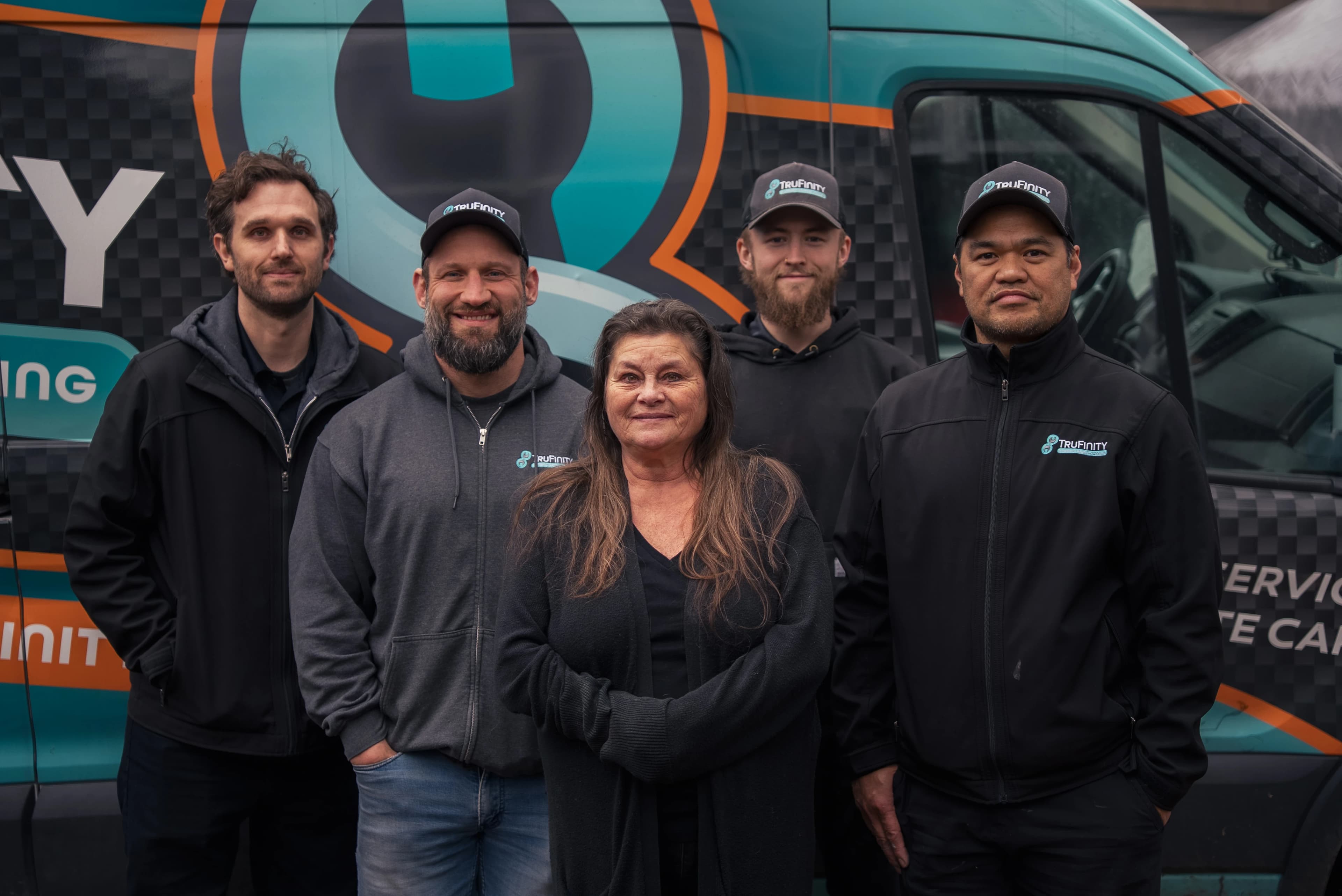 TruFinity team with Nadine Enright during furnace giveaway